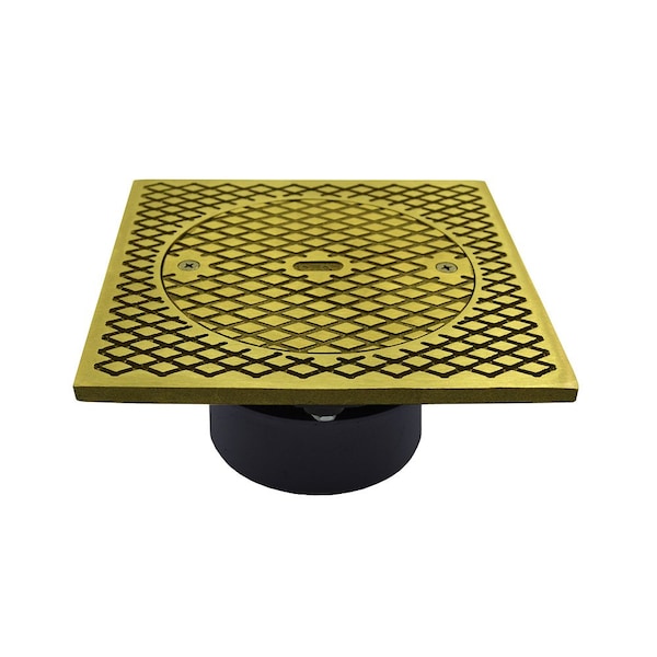 Jones Stephens 4in. PVC Inside Pipe Fit Base Cleanout with 3in. Plastic Spud and 7in. Polished Brass Cover C59028 - main